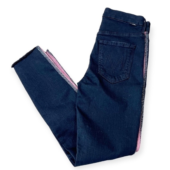 Mother High Waisted Looker Ankle Fray Guilty Glitter Racer Jean 26 - Picture 8 of 14